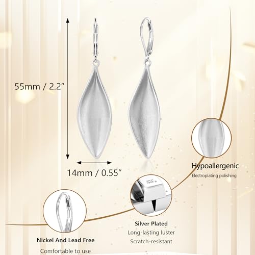 ALEXCRAFT 925 Sterling Silver Dangle Earrings for Women Trendy Lightweight Statement Hypoallergenic 14k GoldplatedHandmade Brushed Curved Leaf Drop Dangle Leverback Earrings Boho Jewelry for Women3