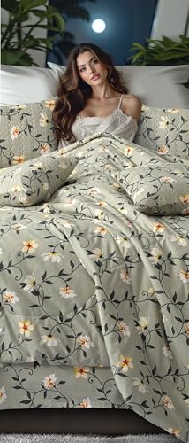 Image of Super Premium Designer 5-Piece Bedsheet Set - Double Bed Size (90 inchx100 inch) - Heavy Cotton Blend with Bedsheet, Pillow Covers & Cushion Covers (Grey, 5 Pc Bedsheet Set)