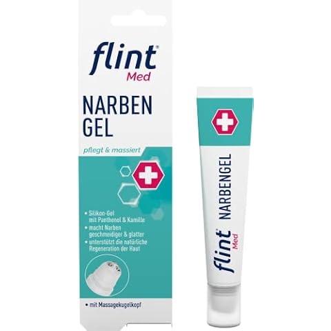 flint Med Narbengel, 17 ml - Narbenroller für frische und alte Narben, macht Narbenstellen geschmeidiger und glatter, mit integriertem Massagekugelkopf, vegan, transparent und hautpflegend Cover