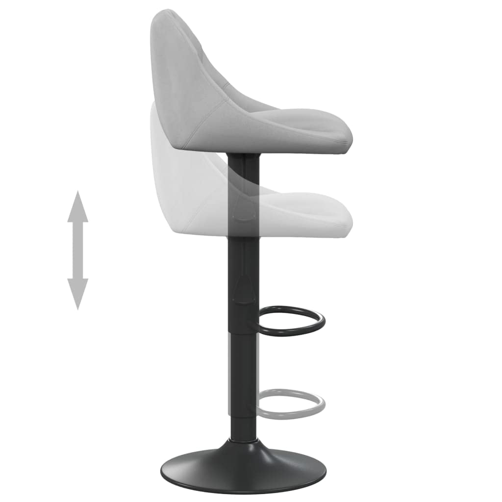 Taburete de bar con reposapiés, giratorio 360 grados, terciopelo gris claro, altura regulable con muelle de gas, estructura de acero con recubrimiento de polvo negro, carga máxima 110 kg