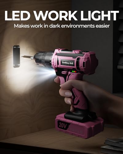 Pink Cordless Drill Set, VIWKO 20V Electric Power Drill for Women, Lightweight Electric Screwdriver Driver with Power Pack & Charger, 3/8" Keyless Chuck, Womens Tool Kit for House