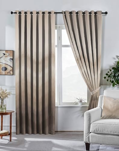 Image of Kivo Digital Print 85% Blackout Curtains for Long Door /Window, Thermal Insulated, Tie Back, Wider Width 50 in, Eyelet Curtains for Living Room /Bedroom(Chiku 9 ft Set of 1)