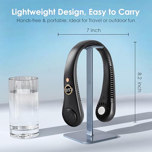 Image of Gesto Portable Neck Fan Rechargeable - Hands-Free Neck Fan for Summer With 1500 mAh Battery & Display | 5-Speed 360 Airflow, USB Charging Personal Fan for Home, Kitchen, Gym, Travel, Running -Black
