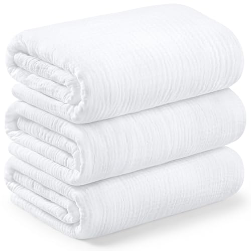 3-Pack Muslin Swaddle Blankets for Newborns Boy Girl 47x47 Large Cotton Muslin Baby Blanket Nursery Swaddling Neutral Soft Breathable Light Infant Baby Receiving Cover (Soft White Regular)
