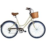 Bicicleta Retrô Vintage 6V Aro 26 Dalannio Bege Cesta de Vime