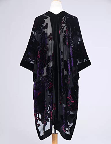 MJ SERECA Women's Burnout Velvet Kimono Long Cardigan Cover Up Casual Outfit4