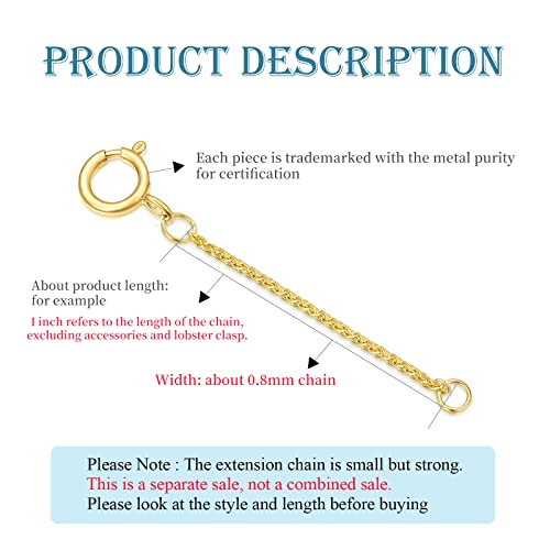 Image of 10k 14k Real Gold 1 inch /1.5 inch /2 inch /2.5 inch /3 inch /4 inch /5 inch Necklace Extender, Necklace Bracelet Extender Chain, Durable Gold Extender Chain, Adjustable Extension Chain for Necklace Bracelet Anklet