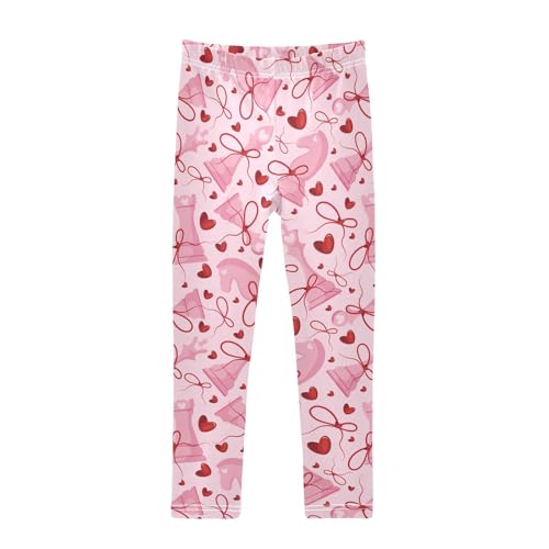 Chess with Bow Girls Leggings,Workout Leggings for Girls Toddler Athletic Legging Size for 3-10T