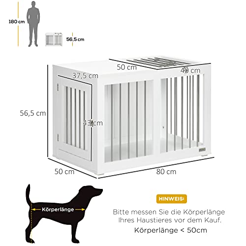 PawHut Hundekäfig für Zuhause, Hundehütte, Haustierkäfig für mittelgroße Hunde, Hundebox mit Türen, Hundehaus, Transportkäfig, Weiß, 80 x 50 x 56,5 cm