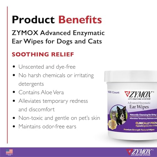 image for Zymox Advanced Enzymatic Ear Wipes for Dogs and Cats - for Dirty, Waxy