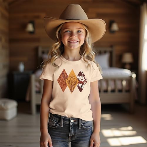 MODNTOGA Toddler Baby Girl Rodeo Cow Skull Shirt Retro Cowgirl Graphic T-Shirt Western Cow Print Summer Tee Short Sleeve Tops2