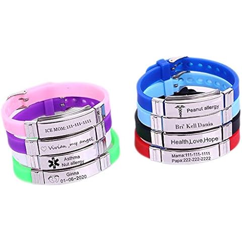 ForeverWill Personalized Kids ID Bracelet for Boys Girls Custom Name Phone Date Message Bangle Soft Silicone Rubber Wristband for Children Emergency Contact,Adjustable,Blue Cover