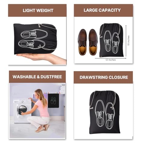 IVILLAGE Premium Reusable and Washable 100% Pure Cotton Fabric Shoe Covers/Bags with Drawstring Closure|Handcrafted Doodle Collection|Ideal for Travel, Home and Storage|Pack of 6|Multicolor|Male