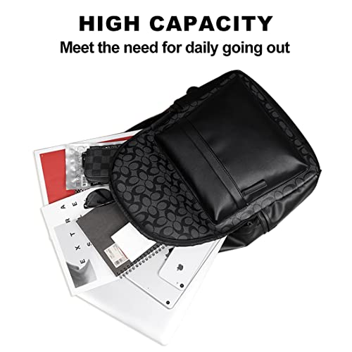 Leather Laptop Backpack for Men Women, School College Bookbag Casual Travel Daypack (Black) - Image 4