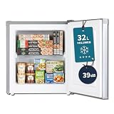 Stolthoff® Mini Gefrierschrank 32 L, Glasablage, 4-Sterne-Gefrierbox bis -18 °C, kompakter Tiefkühlschrank, leise 39 dB, manuelle Temperaturregelung, freistehend, Silber