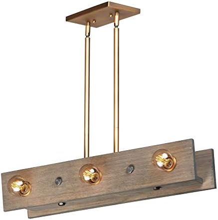 Maxim 25246WWDAB Plank Rustic Raw Metal Hex Nuts with Wood Plate Linear Pendant Ceiling Light, 6-Light 360 Total Watts, 6"H x 9"W, Weathered Wood/Antique Brass