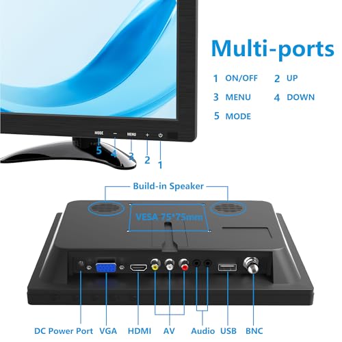 Image of 9.7 Inch Small Monitor 1024x768 Portable Monitor 4:3 Screen Display with HDMI VGA AV BNC USB Port, 60Hz, VESA, Built-in Speaker, Remote Control for PC Computer Laptop RasPi