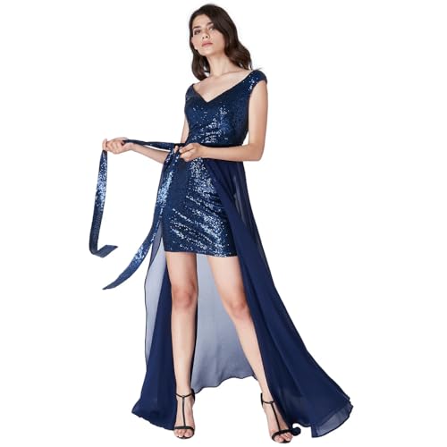 Goddiva 2 in 1 Sequin Chiffon Mini Dress 14 Navy