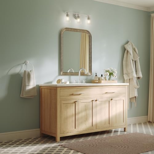 Image of Kichler Stamos 22.25 inch 3-Light Soft Modern Vanity Light with Clear Glass in Brushed Nickel, (8.25 inch H x 22.25 inch W), 55121NICLR