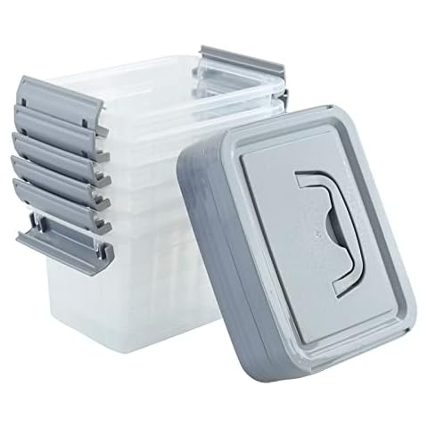 CadineUS Plastic Boxes with Lids, 6 Pack Plastic Storage Containers Stackable Cover