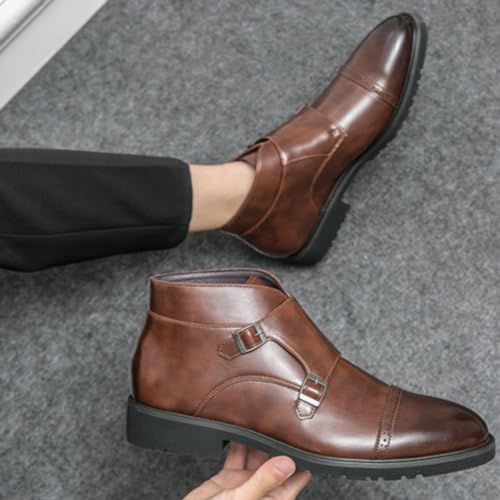 Men's Elegant Double Monk Buckle Ankle Boots Pointed Toe Business Dress Shoes4