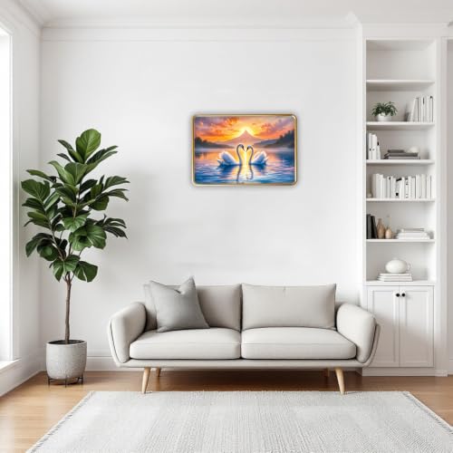 Image of Vastu Swan Pair Photo Frame, Gold, Slim, Sparkle Coated Lamination, for Living Room and Office, 18x24 Inch 53005