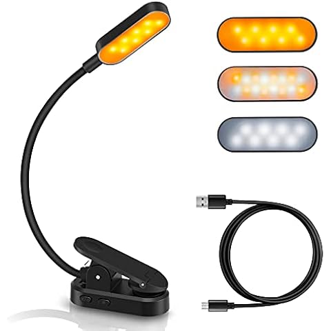16 LED Book Light,Clip Light with Flexible Neck,USB Rechargeable Reading Light Clip on Book,Anti-Blue Light Eye Care Reading Lights for Books in Bed,Stepless Dimming ,3 Color&3Brightness Modes Cover