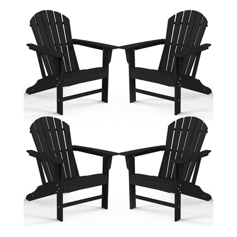 Farmhouse Adirondack Chair Set of 4, Poly Lumber Patio Chairs, Pre-Assembled Weather Resistant Outdoor Chairs for Pool, Deck, Backyard, Garden, Fire Pit Seating, Black Cover