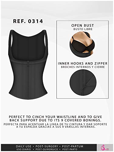 Salome 0314 Zip Waist Trainer Vest Faja Colombiana Chaleco Cinturilla Reductora de Mujer Black XS3