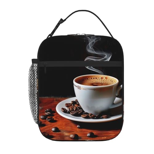 BNVSADC ホットコーヒー コーヒー豆プリント 断熱ランチバッグ トートバッグ レディース メンズ ポータブル 再利用可能 ランチクーラーバッグ ハンドル付き オフィス 学校 ピクニック ビーチ用