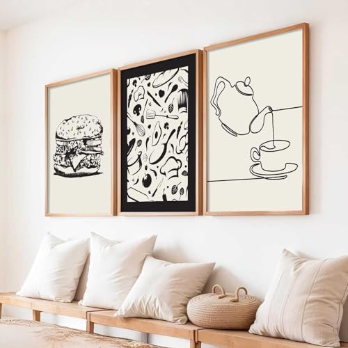 Image of HOTHOUSE Kitchen poster With Frame For Living Room Bed Room Hotel Wall Decor Digital Reprint engineered wood Set of 3 (10X13 inch)