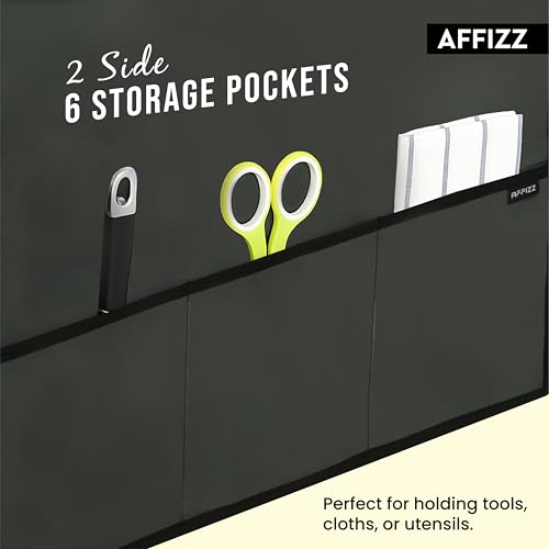 Image of Premium Fridge Cover Top for Double Door Refrigerator - Washable, Water-Resistant Polyester Refrigerator Cover Top with 6 Side Pockets for Kitchen Accessories, Dustproof (Dark Grey)