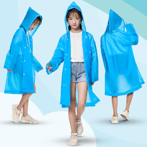 Image of HACER Raincoat Waterproof Full Length Hood & Pockets Rainwear for Kids- (Blue, Free Size, 1 Pc)
