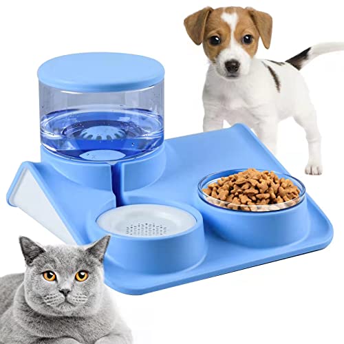 RUJOI 2-in-1-Tierfutter- und Wasserspender-Set, automatischer Schwerkraft-Wasserspender mit Filter, 1,8 l großes Fassungsvermögen für Welpen, kleine oder mittelgroße Haustiere, Katzen und Hunde Cover