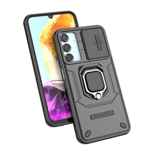 Image of SHINESTAR Tough Armor Samsung Galaxy M55 5G Bumper Back Case Cover | Ring Holder & Sliding Camera Shield Cover | 360 Degree Protection Back Case Cover for Samsung Galaxy M55 5G (Black)