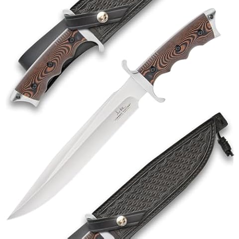 Gil Hibben Tundra Toothpick Knife & Sheath | 420HC Stainless Steel Blade | Hunting Knife | Micarta Handle Scales | Stainless Guard | 14 3/8" Length Cover