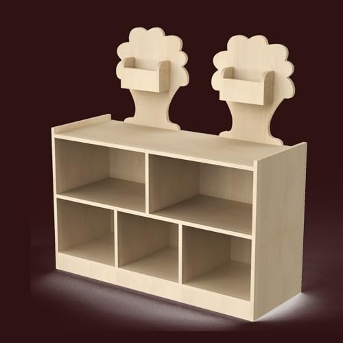 Montessori Shelf 5-Section Wooden Storage Cabinet with 2 Tree-Shaped Organizers, 2 Shelf Bookcase , Kids Classroom Organizer, Toddler Book Shelf for Kids Rooms, Playroom, Daycare and Preschool MB04