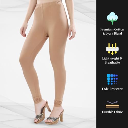 Image of TRASA Ultra Soft Cotton 4 Way Stretchable Churidar Solid Regular and Plus 20 Colours Leggings for Womens and Girls -Sizes :-M, L, XL, 2XL, 3XL, 4XL, 5XL, 6XL