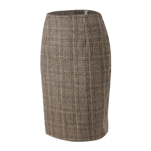 Midi Plaid Skirts for Women High Waisted Knee Length Wool Skirt 2024 Trendy Slim Fit Fall Winter Bodycon Wrap Skirt4