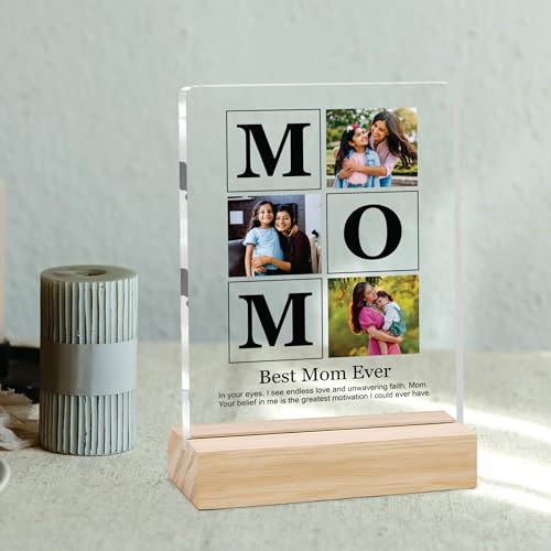 Image of Giftplease Customized Photo Frame With Wooden Stand | Personalised Printed Photo & Text Frame | Gift For Mom | Birthday | Mother's Day | (Transparent, 6x8 Inches, Tabletop) m 08