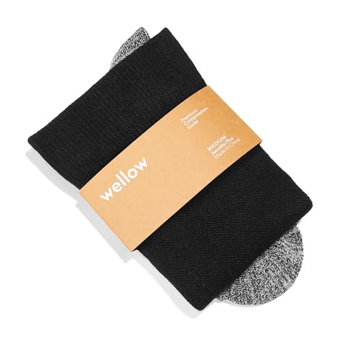 Wellow Aerolite+ Knee High Compression Socks for Women & Men 18-25mmHg Circulation & Swelling Relief for Travel Nurses Pregnancy Breathable & Moisture-Wicking Bamboo Black M