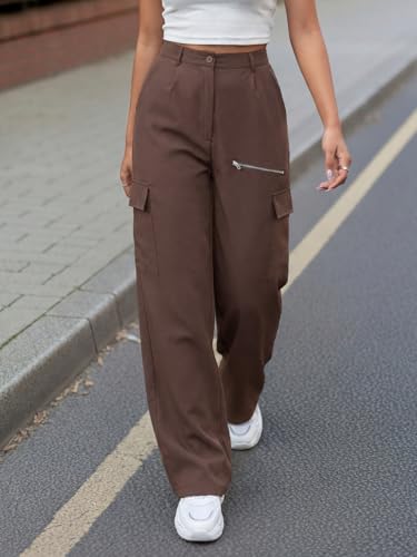 Image of GRECIILOOKS Cargo Pants For Woman | Trousers For Womans |High Waist Trouser for Women - Flared Parachute Pants with Side Pockets |Womens Cargo Pant | Elegant for College & Events (Available in Plus Size)