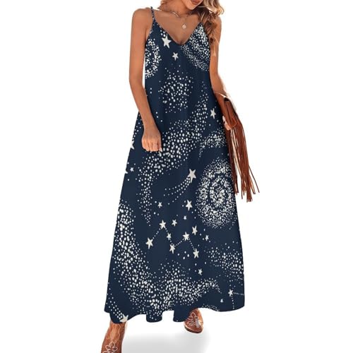 Robe longue galaxie pour plage et voyages d'été sans manches