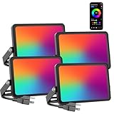 Onforu LED Flood Light Outdoor 25W 2000LM, Color Changing Led Stage Lights Bluetooth APP Control Uplighting, 4 Pack 2700K RGBW Uplights for Events, Spot Lights 16 Million Colors Music Sync, IP66