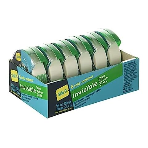 Seal-It Invisible Stationery Tape 3/4 x 1000 Inches On Press N' Cut Dispenser, Pack of 6 Total 6000 Inches, White (62452) Cover