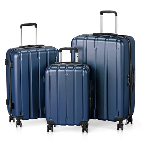 Luggage Sets Expandable PC+ABS Durable Suitcase Double Wheels TSA Lock,Luggage 3 Piece Set Suitcase for Travel, Business (Dark Blue)2