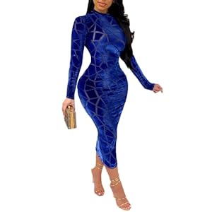 Uni Clau Women Sexy Sheer Mesh Boydcon Midi Dress See Through Printed Long Sleeve Midi Skinny Clubwear Party Dress
