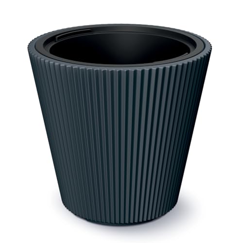 Tymar Blumentopf mit Einsatz, Blumenkübel aus Kunststoff, Übertopf, Pflanzkübel Gross(DBMIV Anthrazit,ø 24 cm)