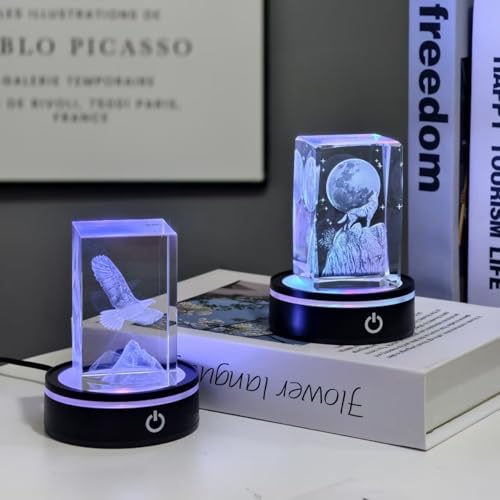 Image of LED Light Base Lighted Display Stand for Crystal 3D Photo Glass Art,2 Pack Round Control LED Night Light Stand 7 Color Changing Display Base with USB Power, Pedestal for Glass Crystal Artwork
