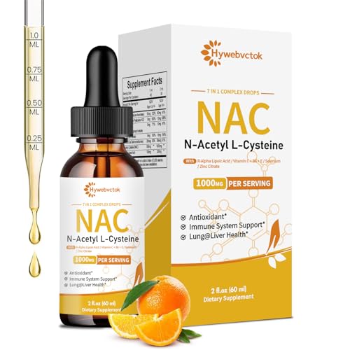 Image of Liquid NAC Drops 1000 MG, NAC Supplement N-Acetyl Cysteine with R-Alpha Lipoic Acid,NAC for Kids & Adults, Immune & Antioxidant Support, Liver & Lung Health, Orange Flavor, 0 Sugar, 2FL OZ